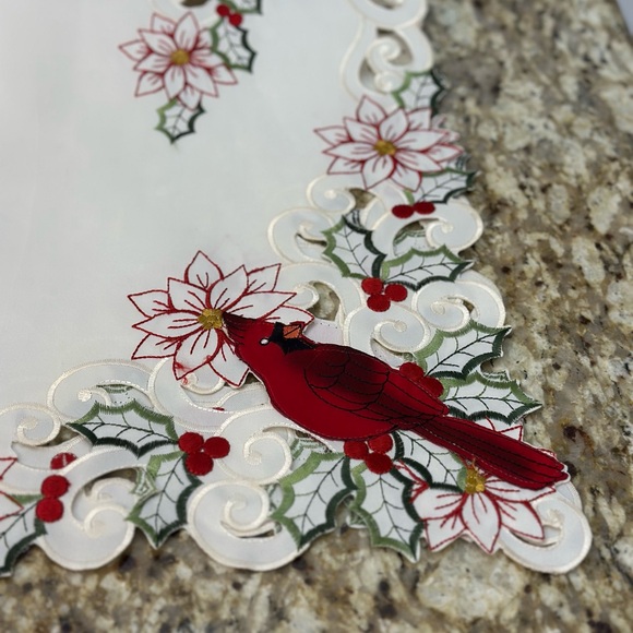 Festive Cardinal Embroidered Tablecloth - Picture 6 of 9